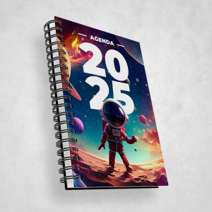 AGENDA PERSONALIZADA Capa dura em PS 1mm. Miolo padrão papel offset 75g. 15 x 21 cm 4/0 Sem Revestimento Encadernação Espiral Imagem meramente ilustrativa